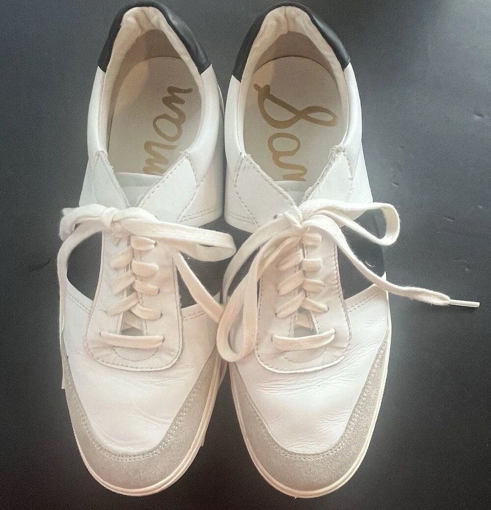 Sam Edelman Enna Women's Casual Sneaker White Navy Leather Athletic Size 9M